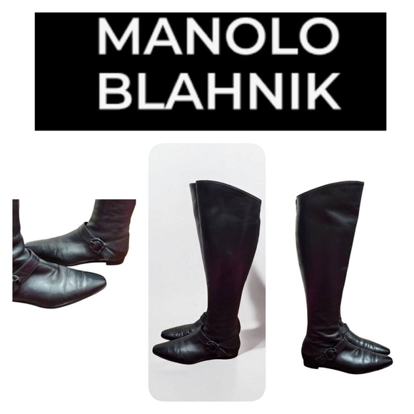 MANOLO BLAHNIK Size 36/US 6 Black Leather Low-Heeled Tall Back- Zip Boot… - Picture 15 of 15